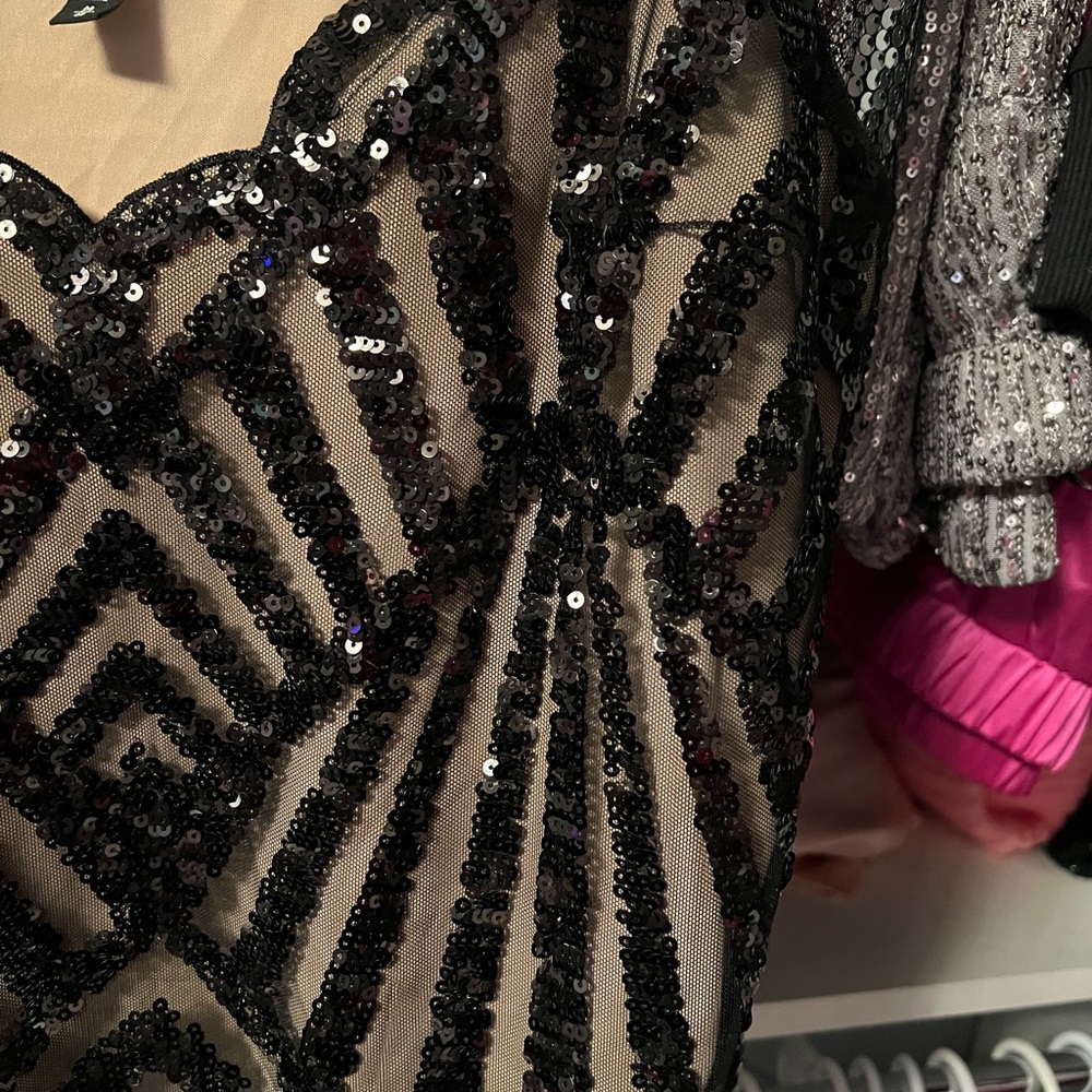 Express Black and Nude Sequin Top - Picture 2 of 5